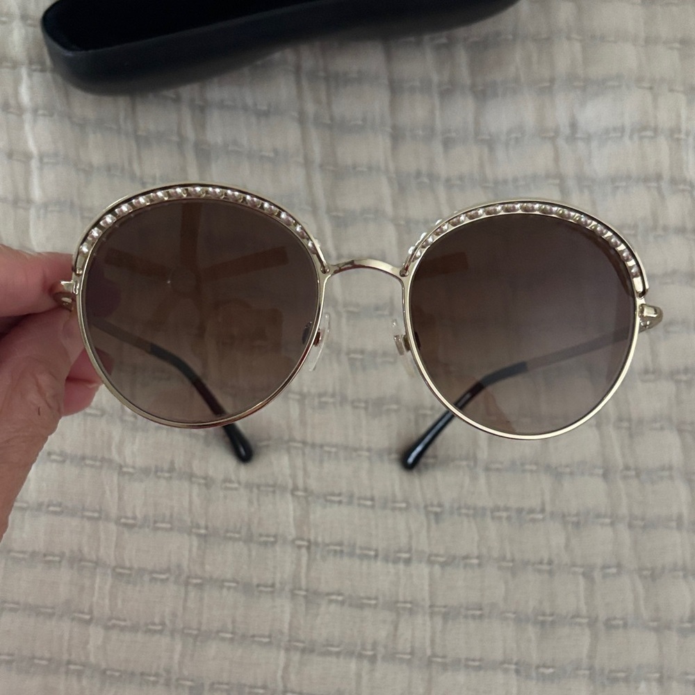 CHANEL Gold Sunglasses with Pearl Detail